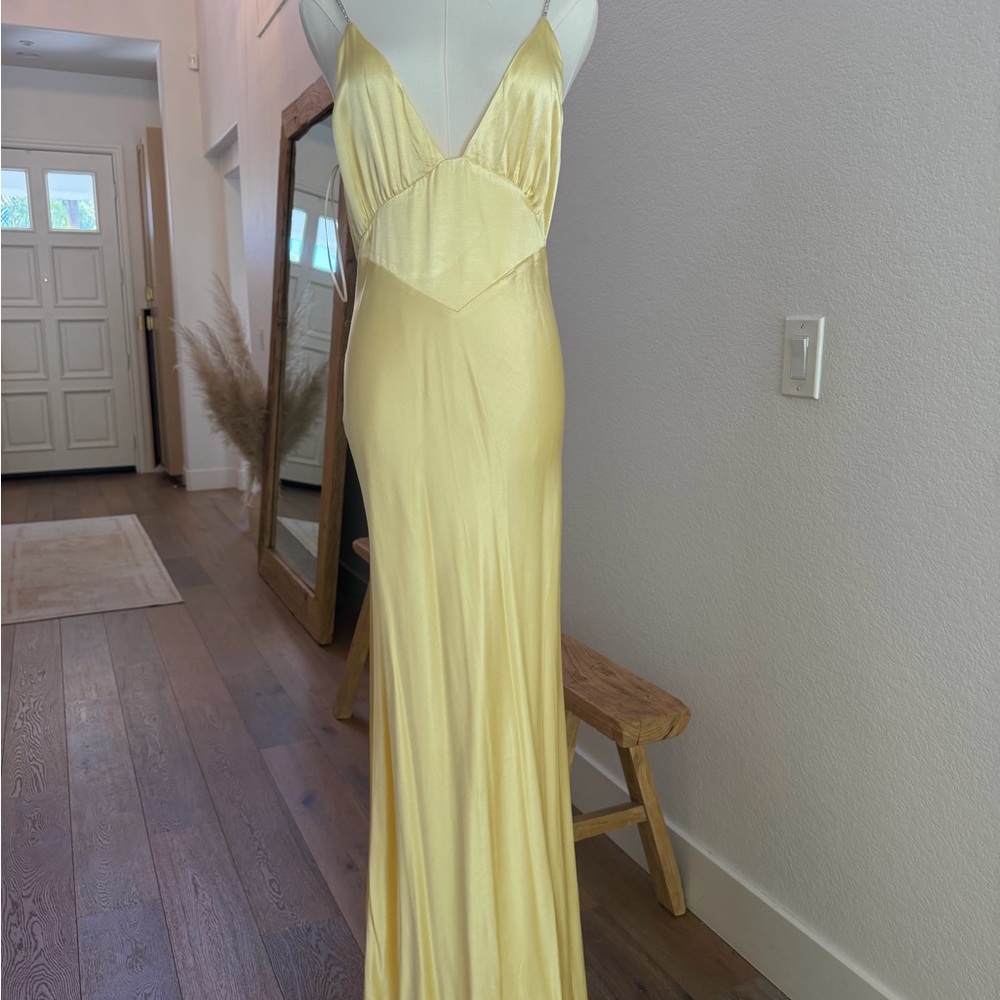 Bardot Pale Yellow Satin Slip Maxi Dress